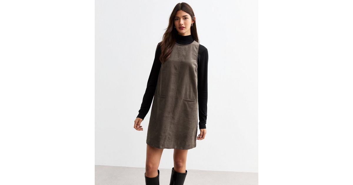 grey cord pinafore dress gakvbuo Corduroy Overall Dress For Women Summer Dress Round Neck A-Line Cocktail Dress Jumper Mini Dress Pinafore Dress With Pockets