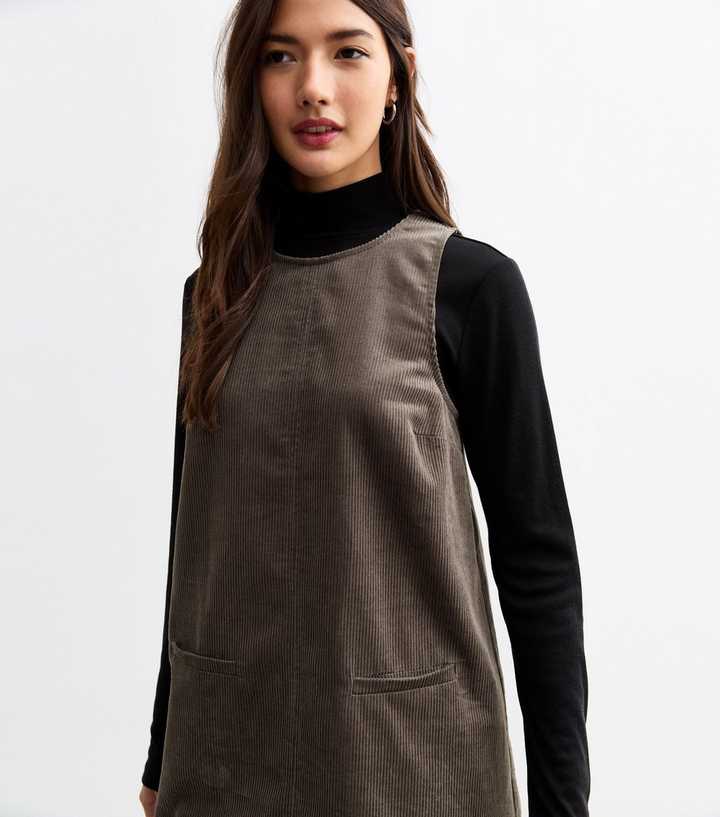 Grey Cotton Corduroy Pinafore Dress | New Look