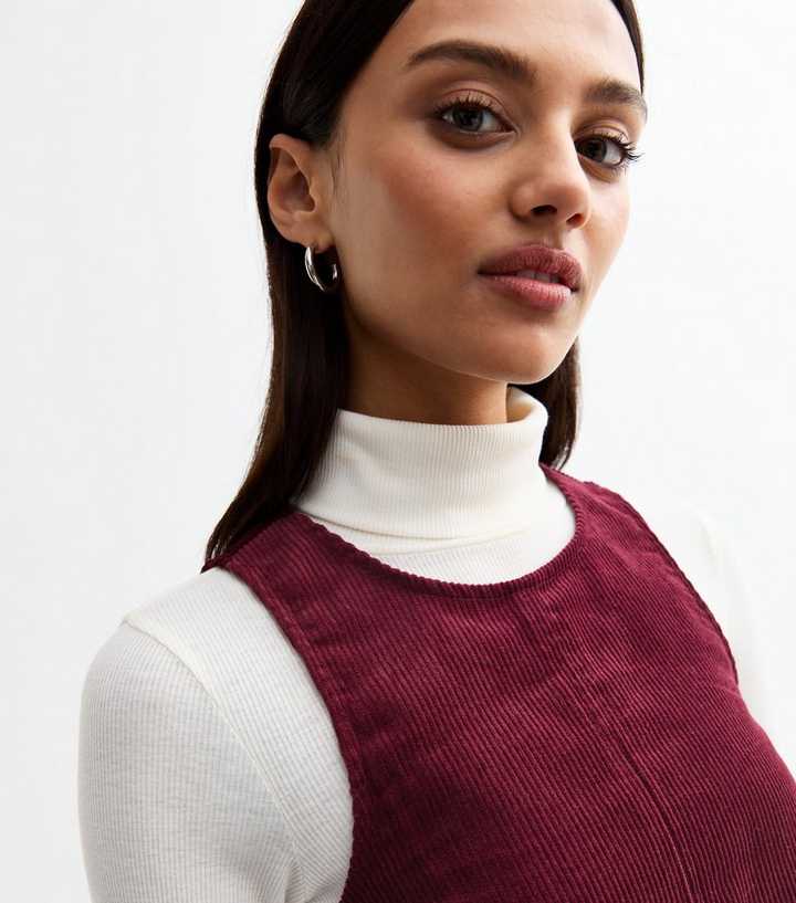 Burgundy Cotton Corduroy Pinafore Dress