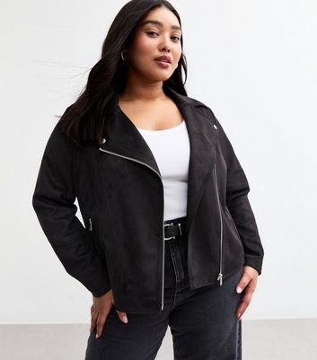Curves Black Faux Suede Biker Jacket New Look