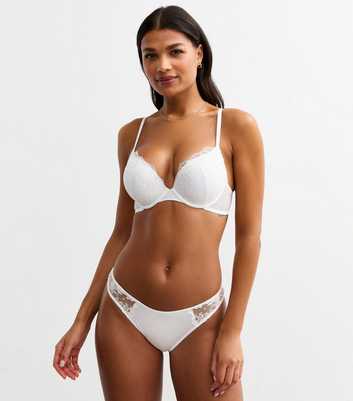 White Metallic Floral Embroidery Satin Brazilian Briefs