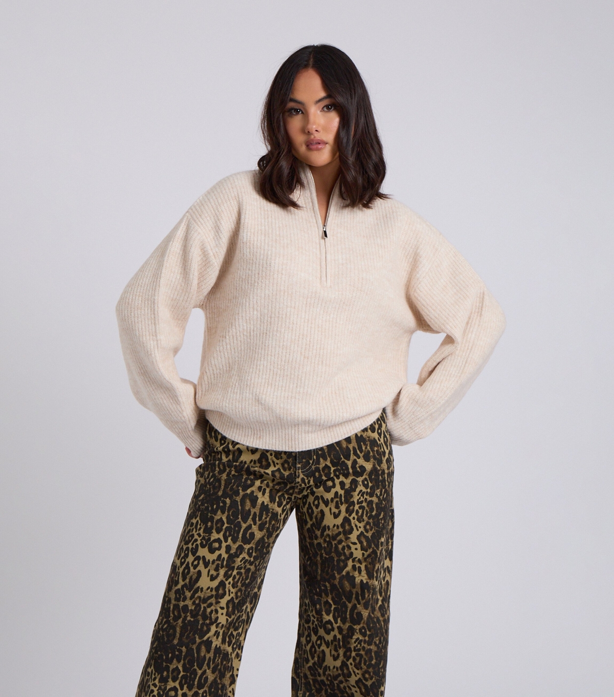 Urban Bliss Women's Cream Rib Half Zip Jumper New Look