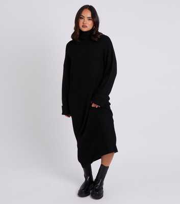 Urban Bliss Black Ribbed Knit Roll Neck Midi Dress