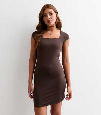 Girls Brown Cap Sleeve Stretch Jersey Dress