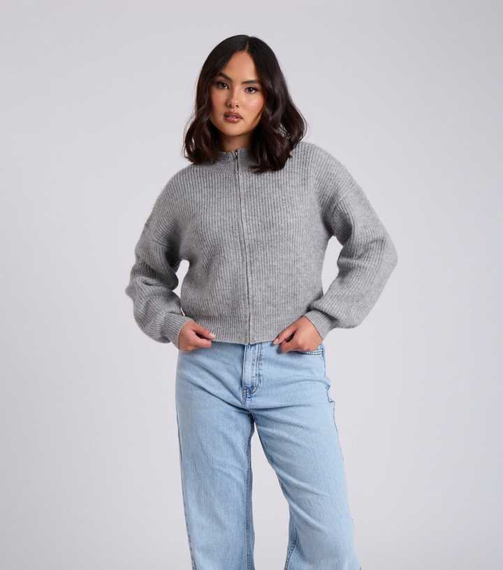 Urban Bliss Grey Ribbed Zipped Cardigan