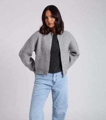 Urban Bliss Grey Ribbed Zipped Cardigan | New Look