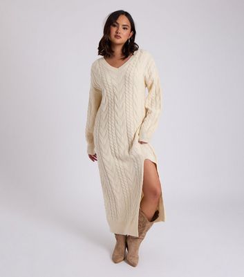 Urban Bliss Cream Cable Knit Midaxi Jumper Dress | New Look