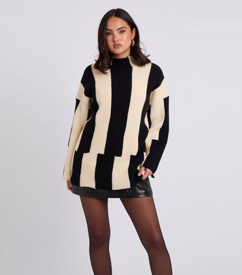 Urban Bliss Cream Colour Block Longline Jumper New Look