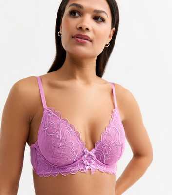 Pink Mesh Heart Embroidered Non Padded Bra