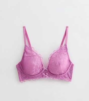 Pink Mesh Heart Embroidered Non Padded Bra