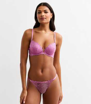 Pink Heart Embroidered Mesh Thong