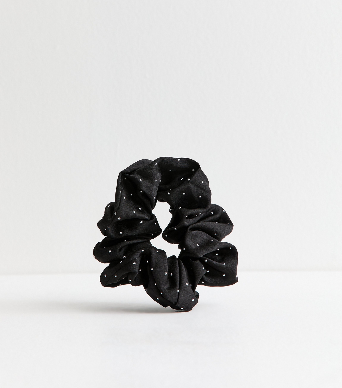 Black Satin Diamanté Scrunchie New Look