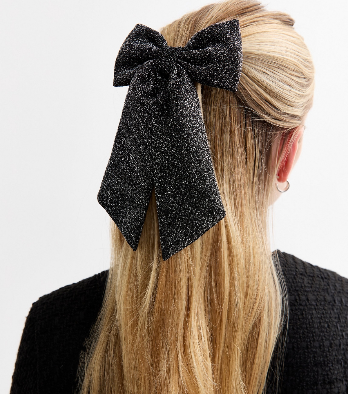 Black Metallic Bow Hair Slide New Look