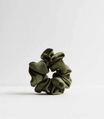 Khaki Satin Oversized Scrunchie