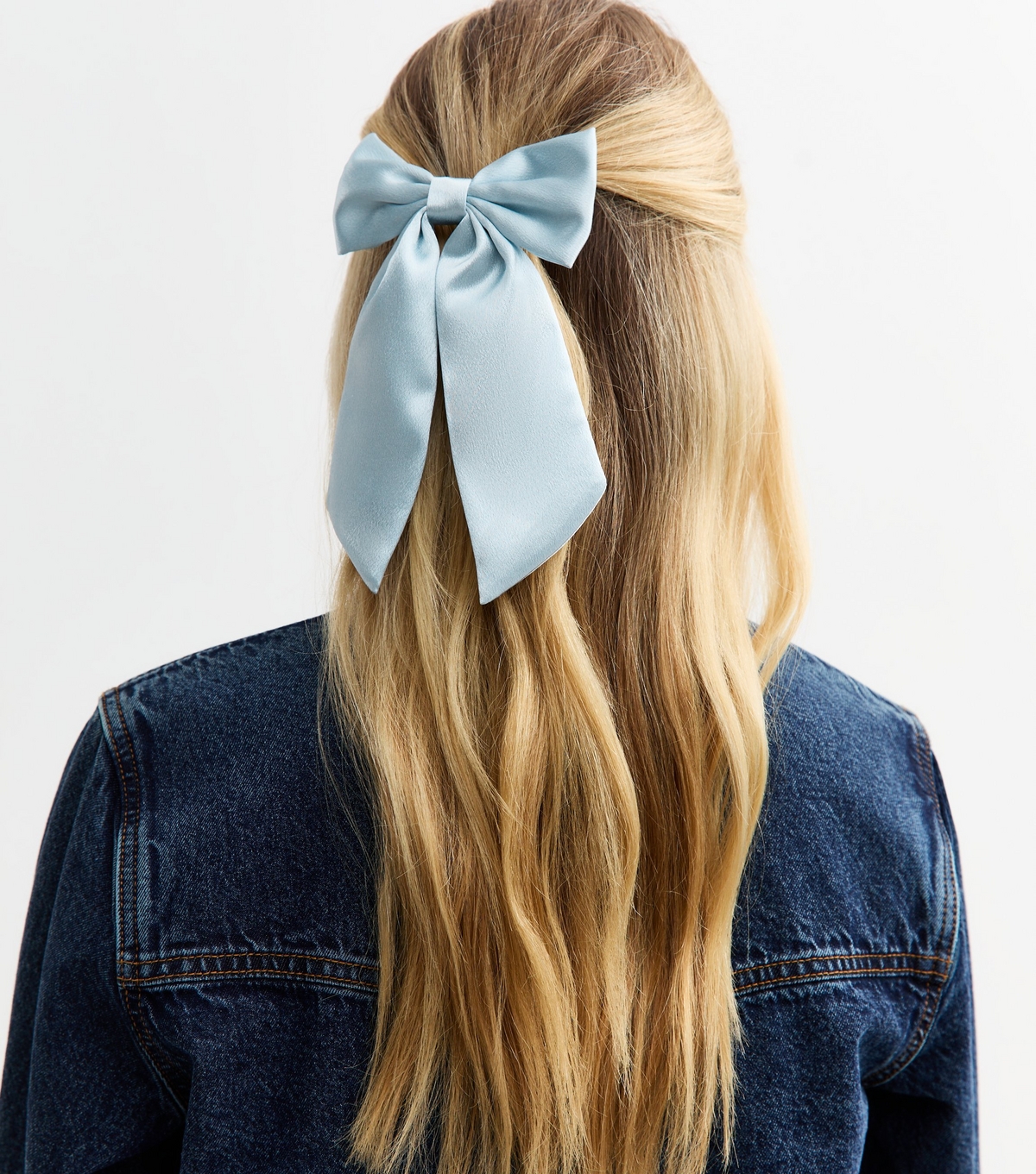 Pale Blue Satin Bow Hair Slide New Look