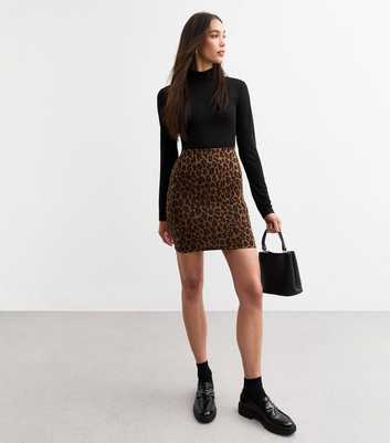 Brown Leopard Print Jacquard Mini Skirt