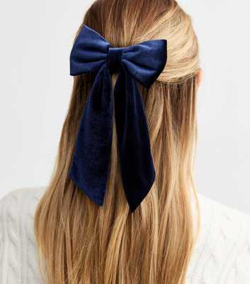 Navy Velvet Bow Hair Slide