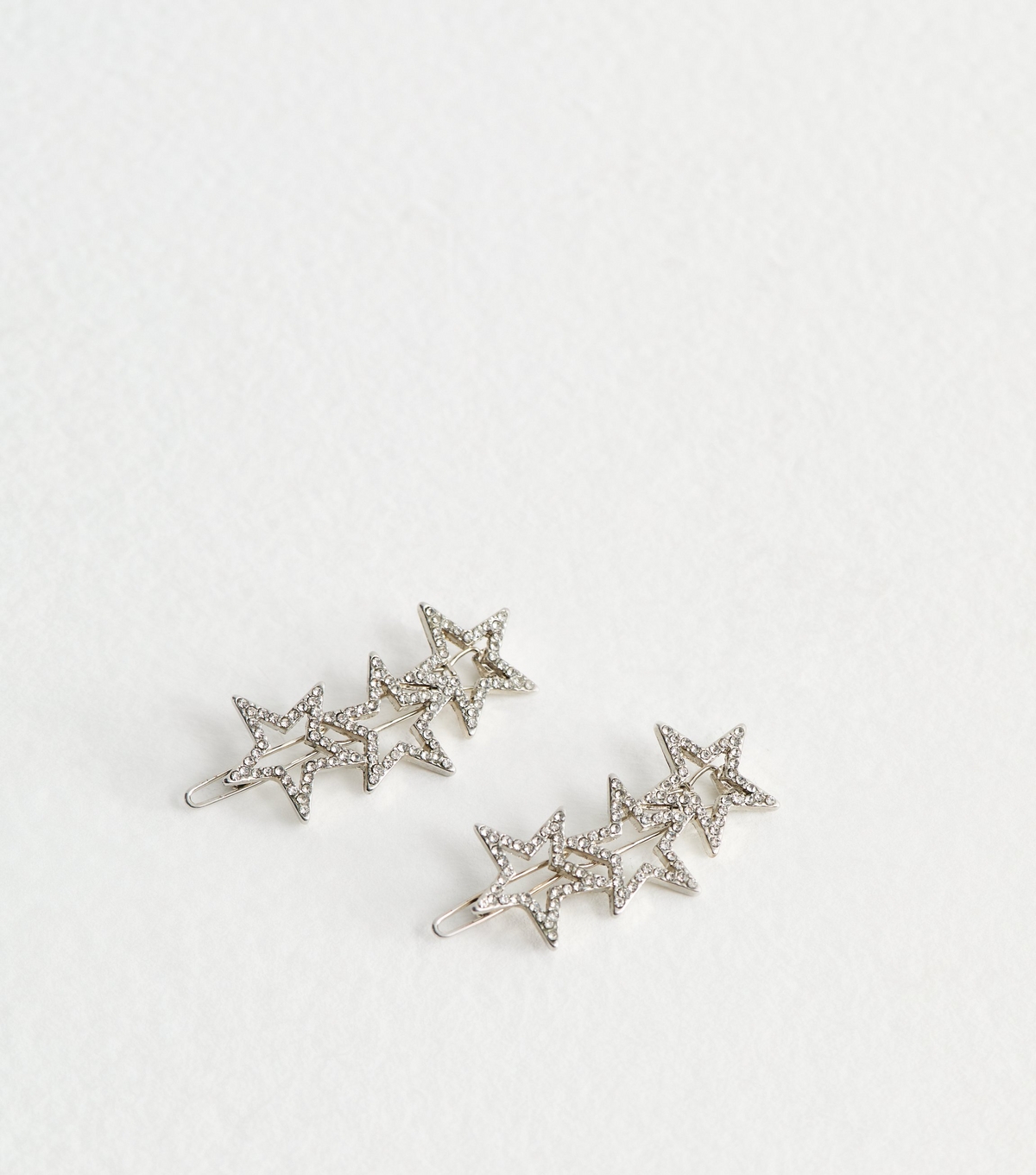 Pack of Three Silver Tone Diamanté Star Hair Slides New Look