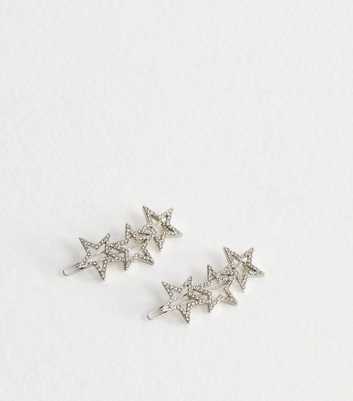 Pack of Three Silver Tone Diamanté Star Hair Slides