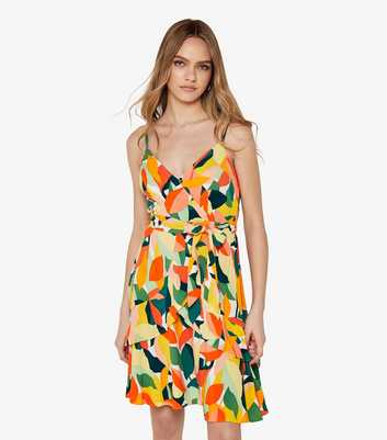 Apricot Green Colourblock Leaf Print Mini Dress