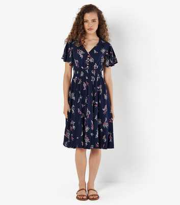 Apricot Navy Floral Button Front Mini Dress