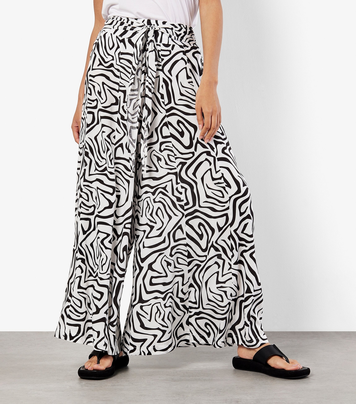 Women's White Patterned Wide Leg Trousers Apricot New Look