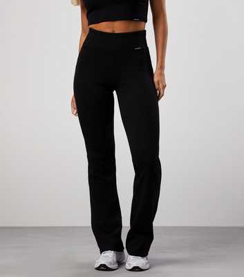 Gym King Black Rib Flared Leggings