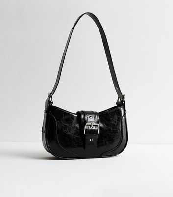 Black Faux Leather Buckle Shoulder Bag New Look