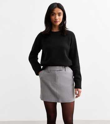 Petite Grey High Waisted A-Line Mini Skirt