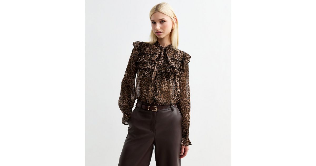 Leopard Print Ruffle Smock Blouse