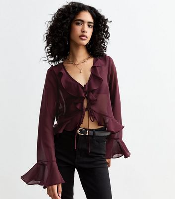 Burgundy sheer top online