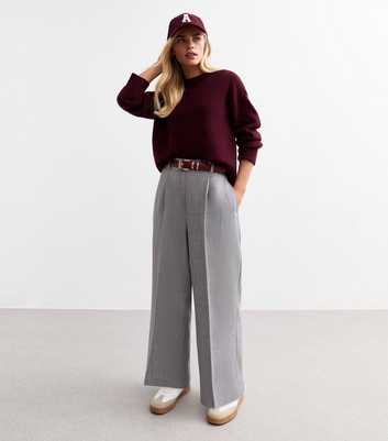 Petite Grey Pleated Wide Leg Trousers