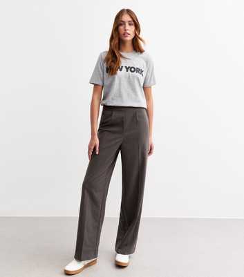 Tall Grey Pleated Wide Leg Tailored Trousers