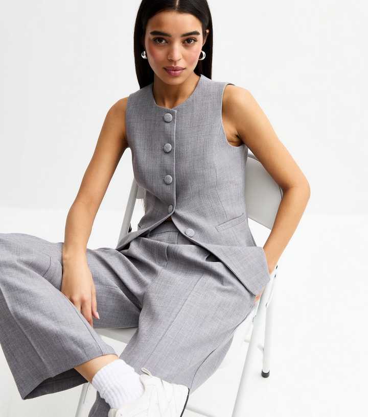 Grey Tailored Wide Leg Trousers