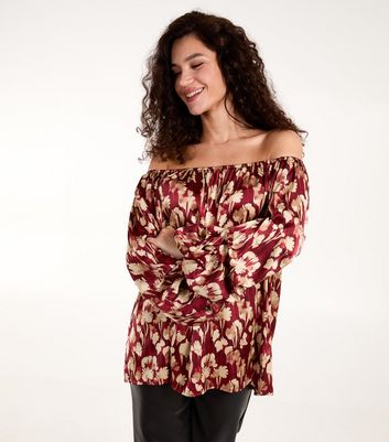 Red floral bardot top sale