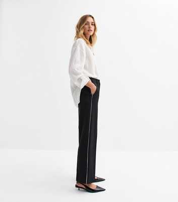 Black Tailored Contrast Piping Straight Leg Trousers