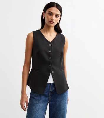 Black V-Neck Button Front Waistcoat