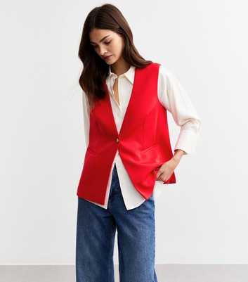  Red One Button Tailored Waistcoat