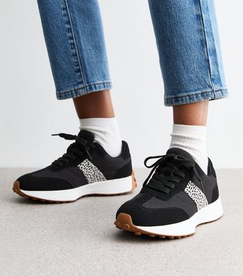 Womens black leopard print trainers hotsell