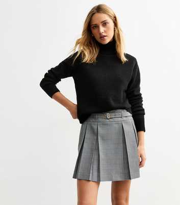 Black Checked Plated Mini Skirt