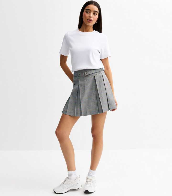 Black Checked Plated Mini Skirt