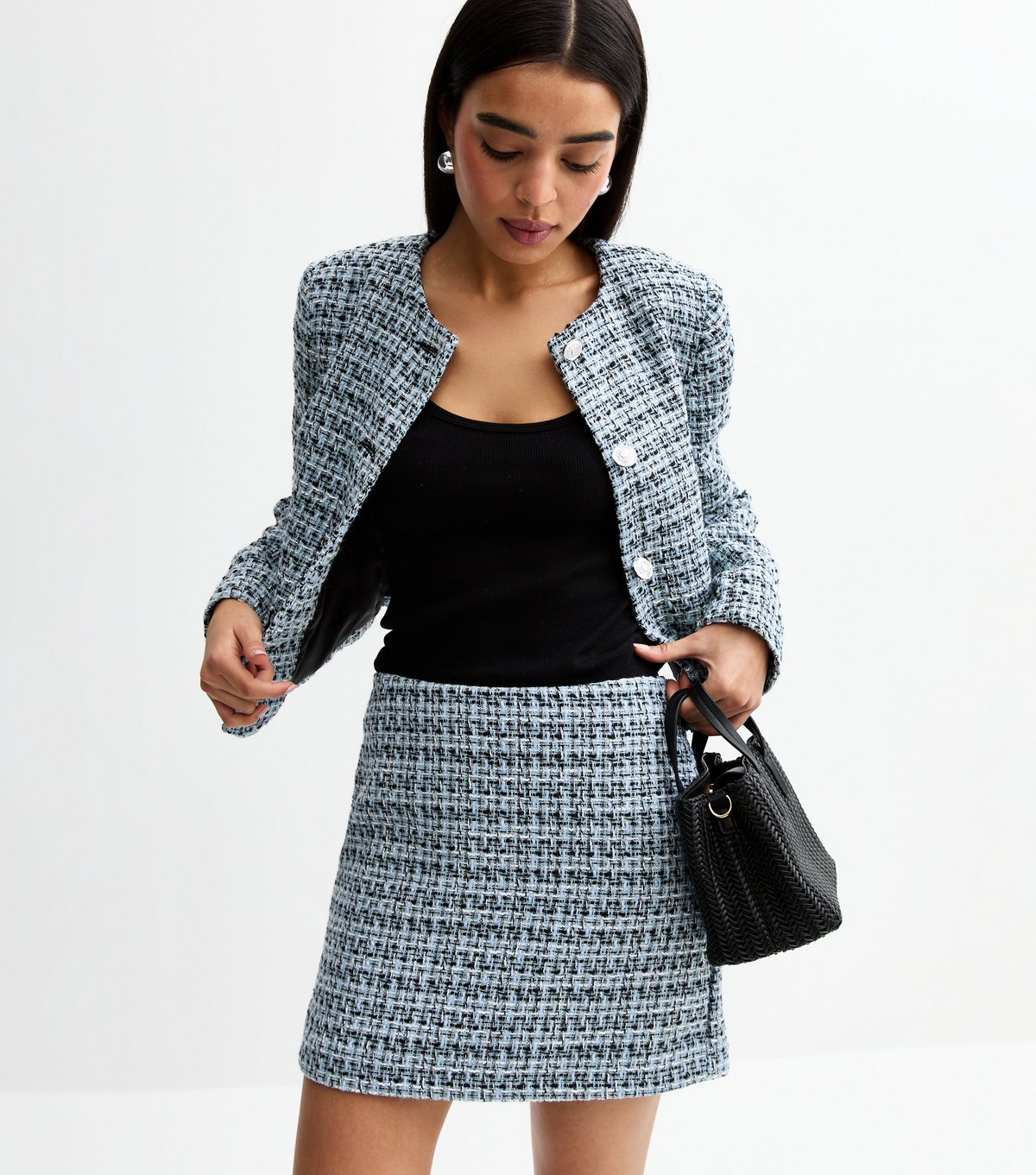 Women's Light Blue Boucle Mini Skirt New Look