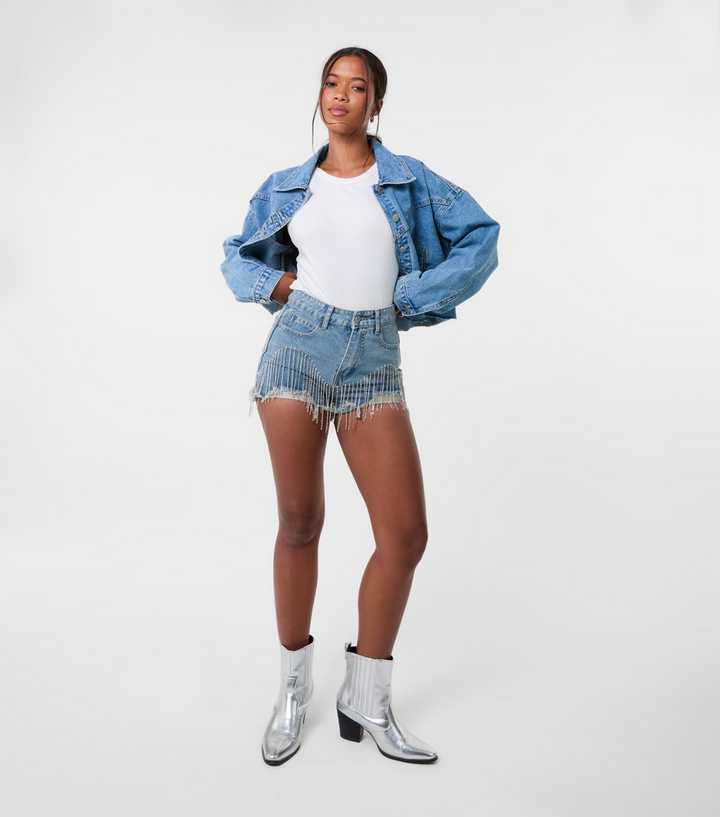 Pink Vanilla Diamanté Tassel Denim Shorts
