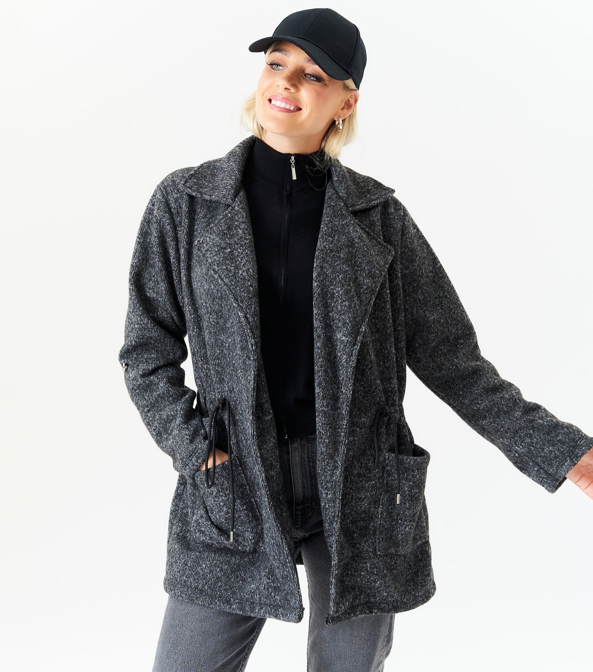 Women's Black Knitted Adjustable Sleeve Jacket Gini London New Look