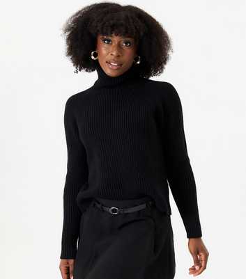 Gini London Black Roll Neck Chunky Knit Jumper