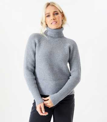 Gini London Grey Roll Neck Chunky Knit Jumper