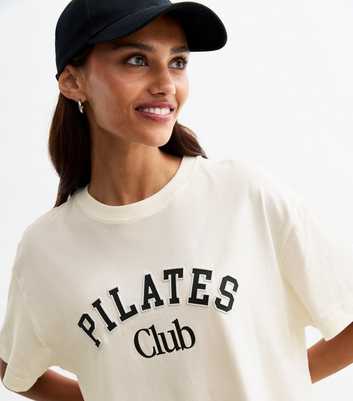 Off White Cotton Pilates Club Oversized T-Shirt