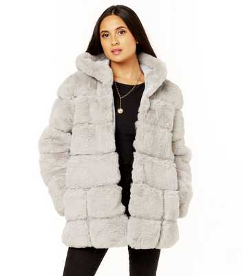 Gini London Light Grey Hooded Faux Fur Jacket