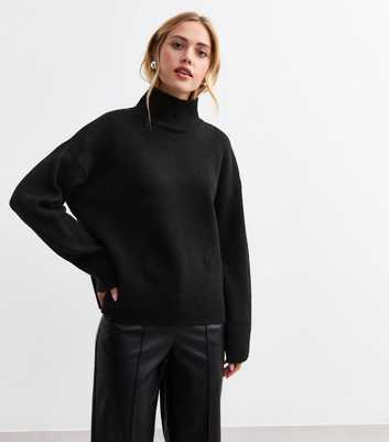 Black Knit Stand Collar Oversized Jumper