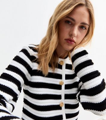 Black Knit Striped Cardigan New Look